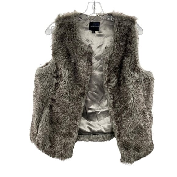 The Limited Faux Fur Vest Open Front Gray/Black Size M/L - Picture 1 of 9
